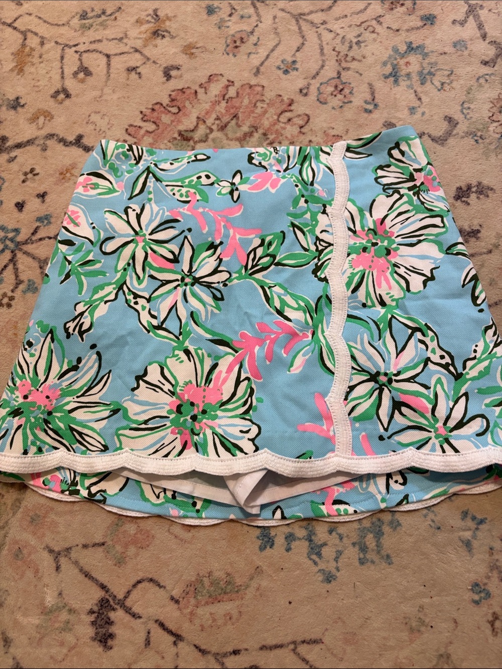 Lilly Pulitzer Light Blue Floral Mini Skort with Pink & Green Accents. Girls- 12